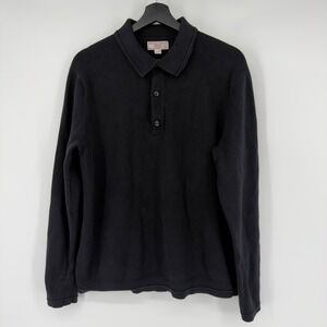 Wallace & Barnes J.Crew Mens Black Medium Cotton Long Sleeve Knit Polo Sweater